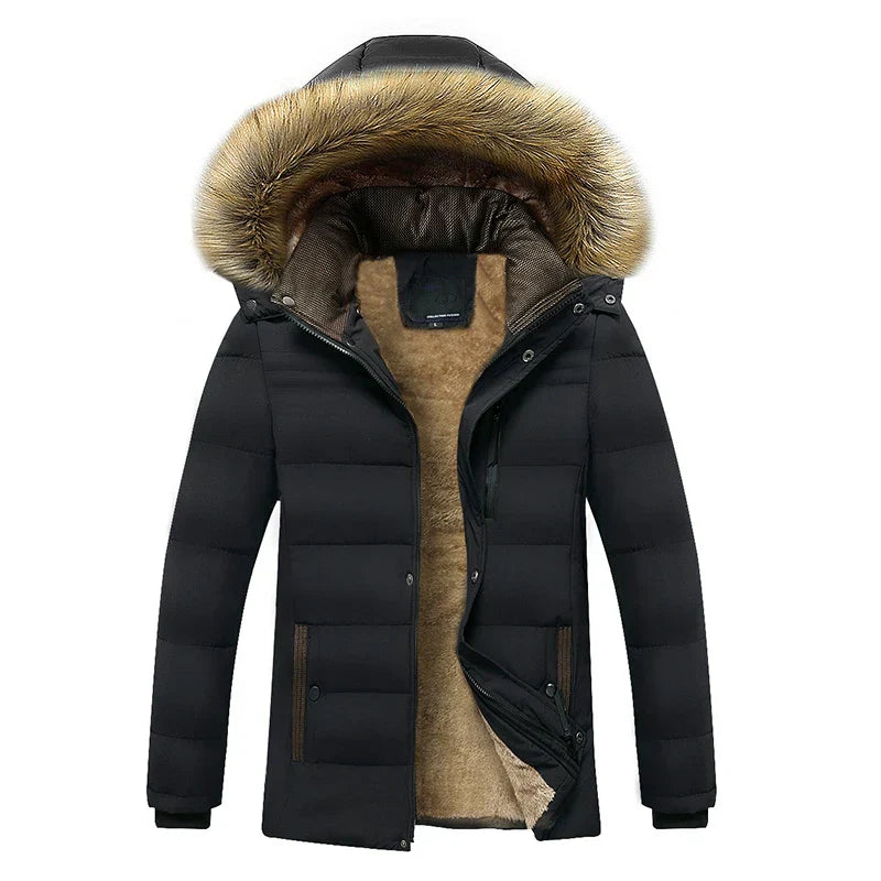 Men's windproof fleece jacket with detachable hood, multi-pocket outdoor style in neutral tone