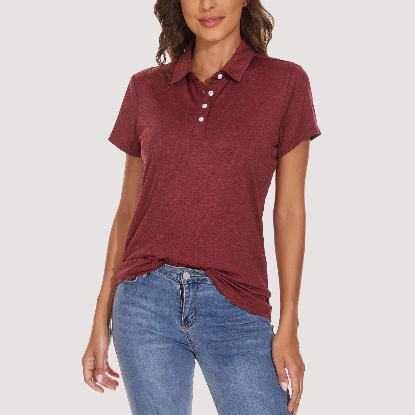 Women's moisture-wicking polo shirt 4-button placket quick-dry breathable fabric tag-free active fit