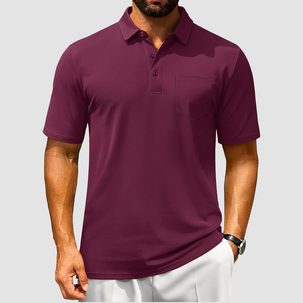 Men's breathable cotton polo shirt short sleeve golf tee with chest pocket moisture-wicking comfort fit