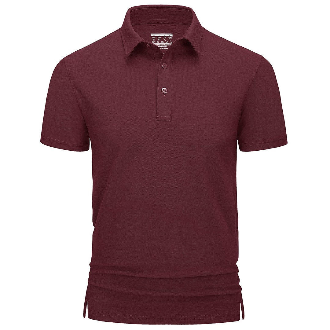 Men's quick-dry golf polo shirt breathable stretch fabric casual outdoor athletic fit collareed top