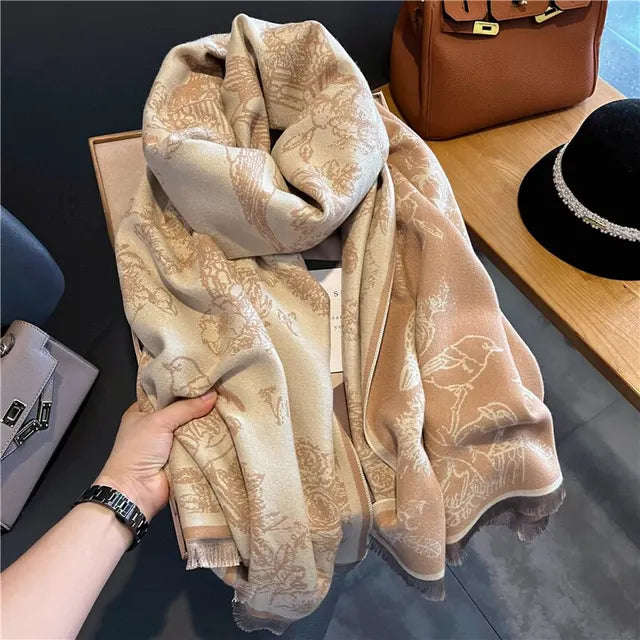 Pashmina blanket scarf in luxurious soft fabric, versatile oversized wrap for cozy elegant styling