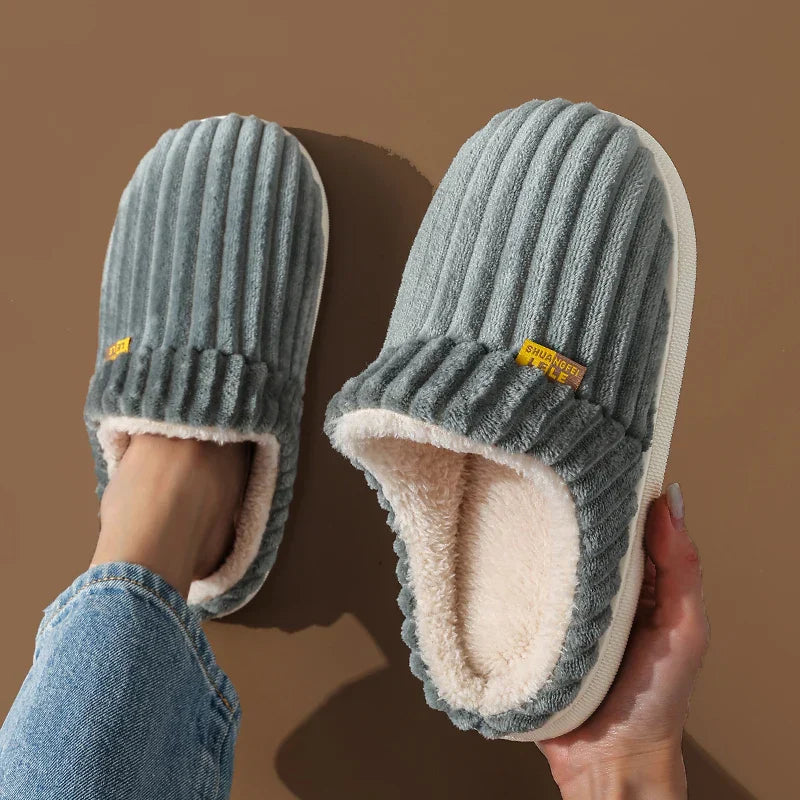 Women's plush warm slippers cozy indoor footwear soft cotton insole non-slip grip casual comfort