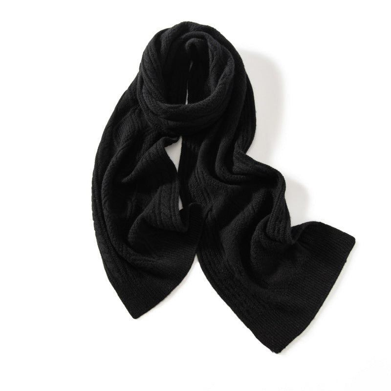Women's ivory cashmere cable-knit scarf with generous drape and ribbed trim luxurious winter wrap