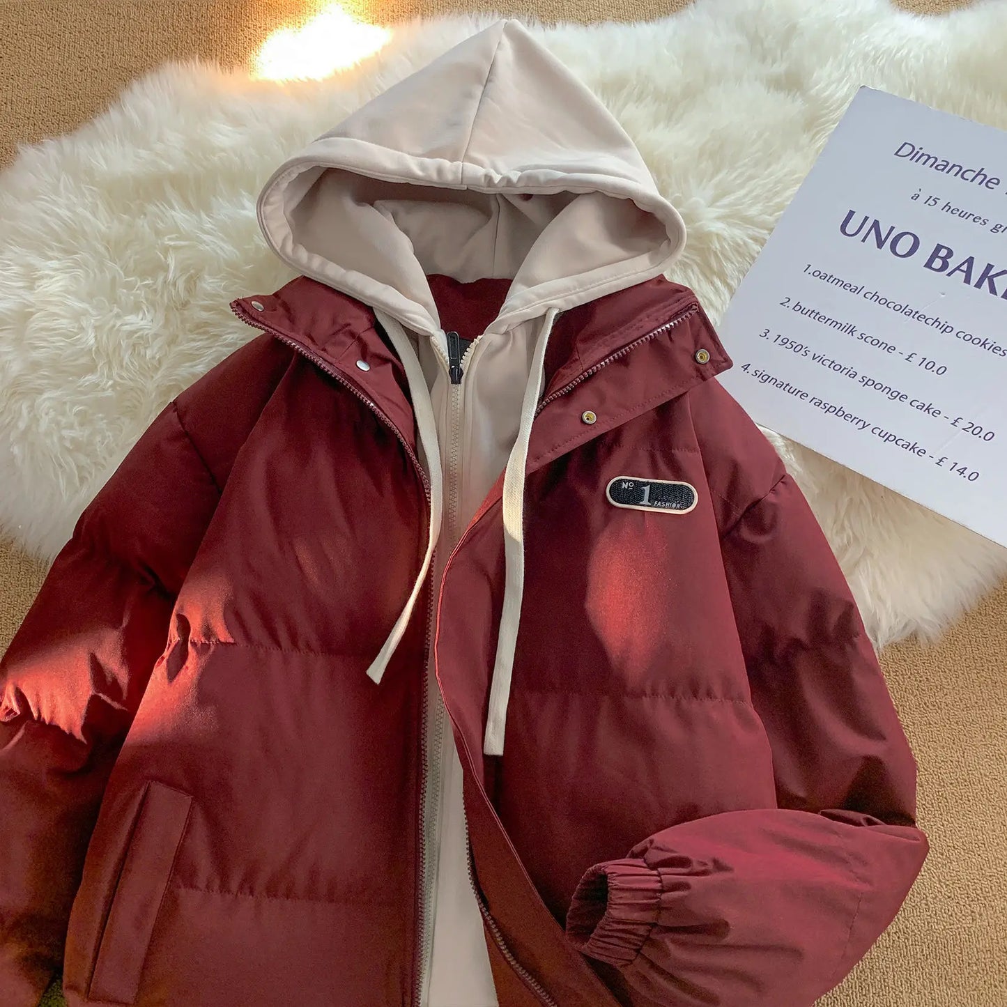 Unisex winter coat with hood, warm lining, splice color-block design for cold weather outdoor
