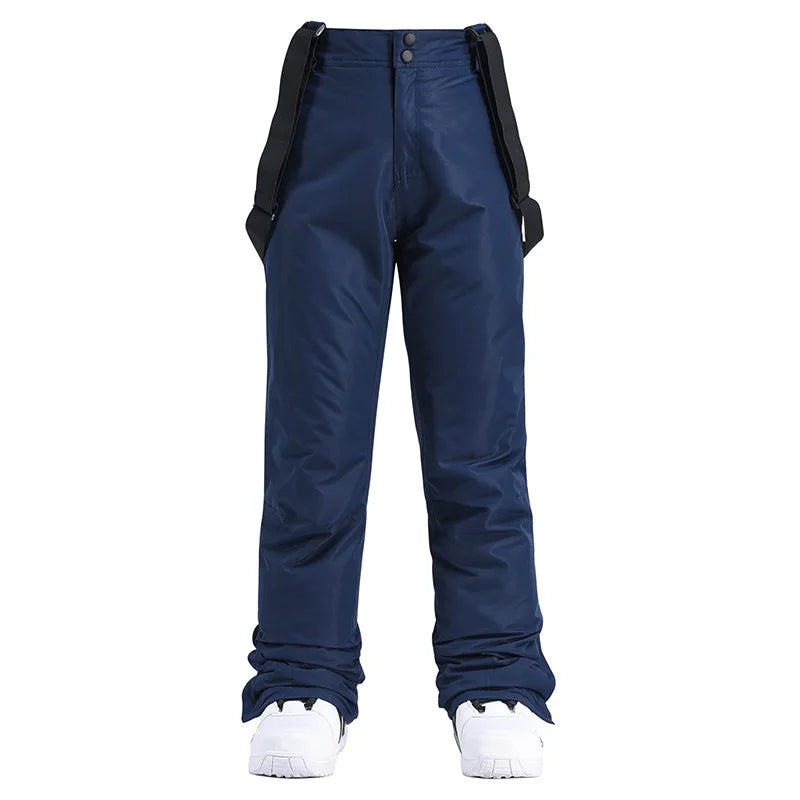Unisex insulated ski pants with suspenders, windproof moisture-resistant design for snow sports