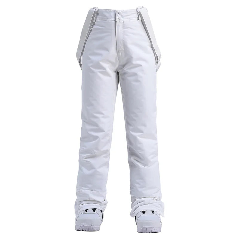 Unisex insulated ski pants with suspenders, windproof moisture-resistant design for snow sports