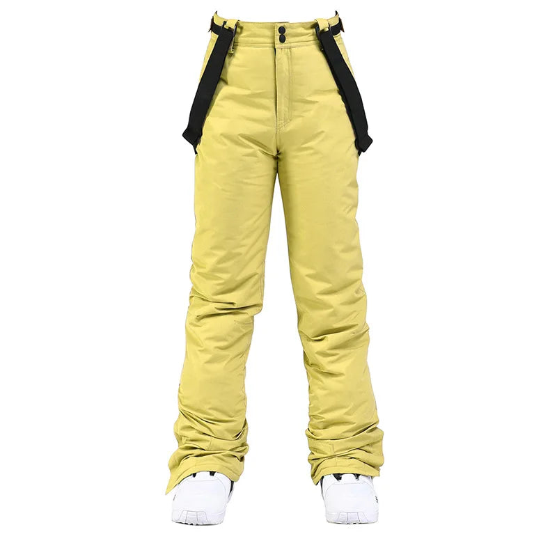 Unisex insulated ski pants with suspenders, windproof moisture-resistant design for snow sports