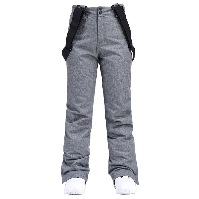 Unisex insulated ski pants with suspenders, windproof waterproof design for snow sports warmth