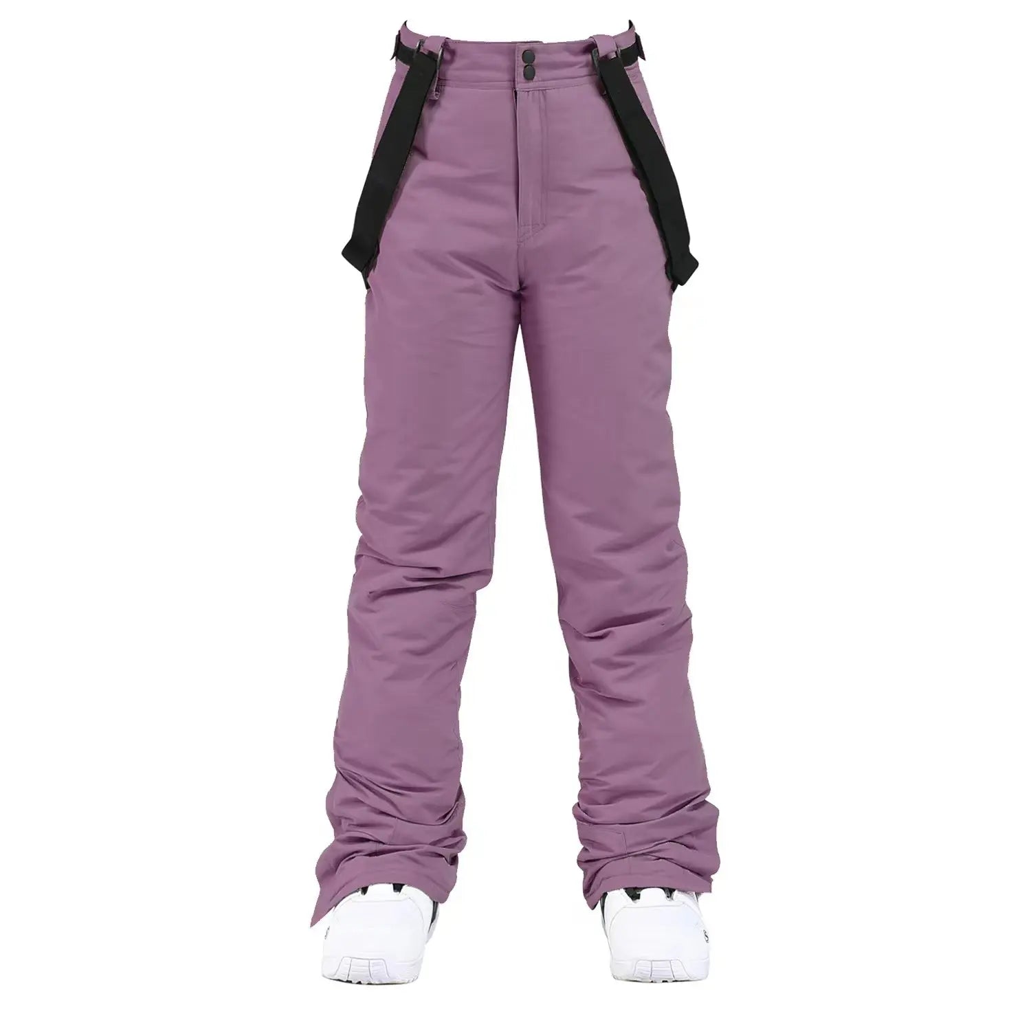 Unisex insulated ski pants with suspenders, windproof moisture-resistant shell for snow sports