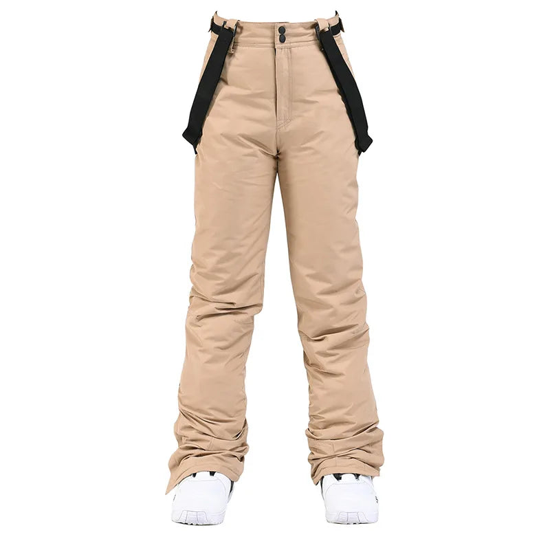 Unisex insulated ski pants with suspenders, windproof moisture-resistant design for snow sports