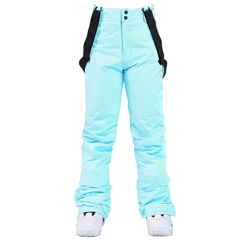 Unisex insulated ski pants with suspenders, windproof moisture-resistant shell for snow sports