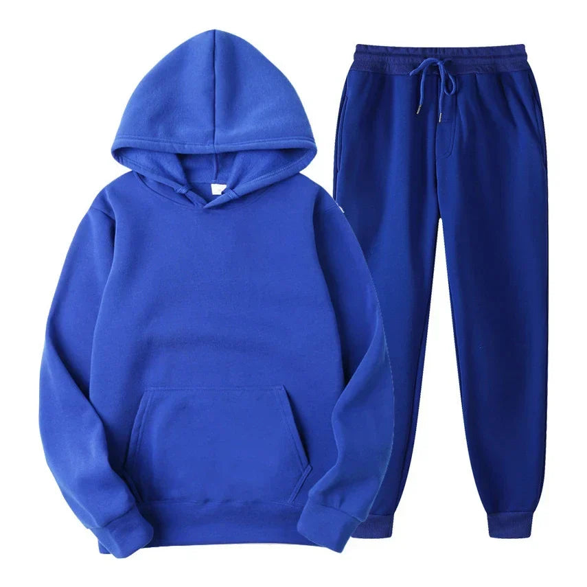 Men's winter tracksuit navy blue slim-fit long sleeve pullover and joggers moisture-wicking set