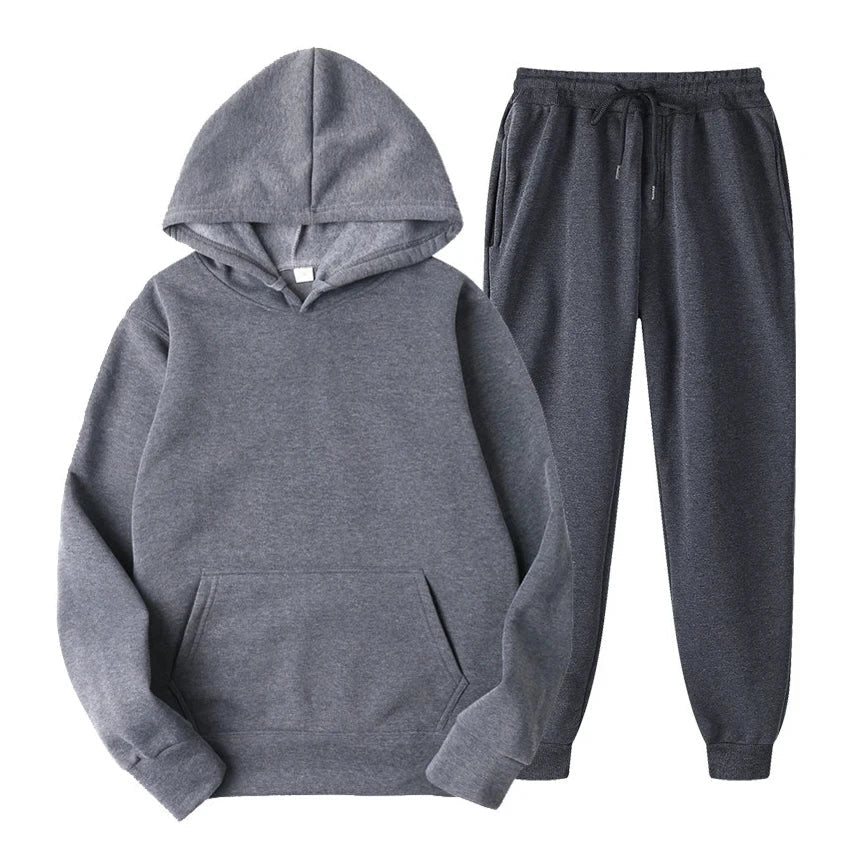 Men's winter tracksuit set navy blue slim-fit long sleeve pullover and joggers moisture-wicking fabric