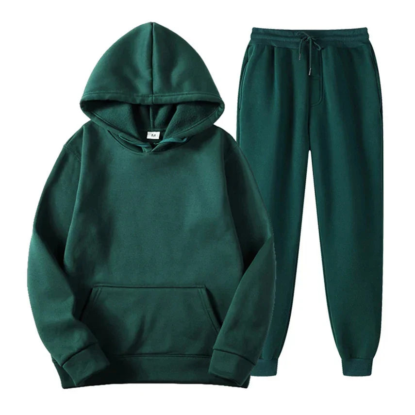 Men's winter tracksuit navy blue slim-fit long sleeve pullover and joggers moisture-wicking cold weather set