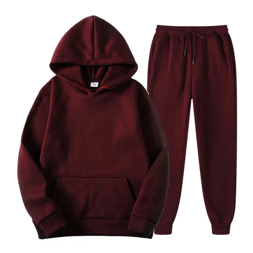 Men's winter tracksuit set navy blue slim-fit long sleeve pullover and joggers cold weather fitness