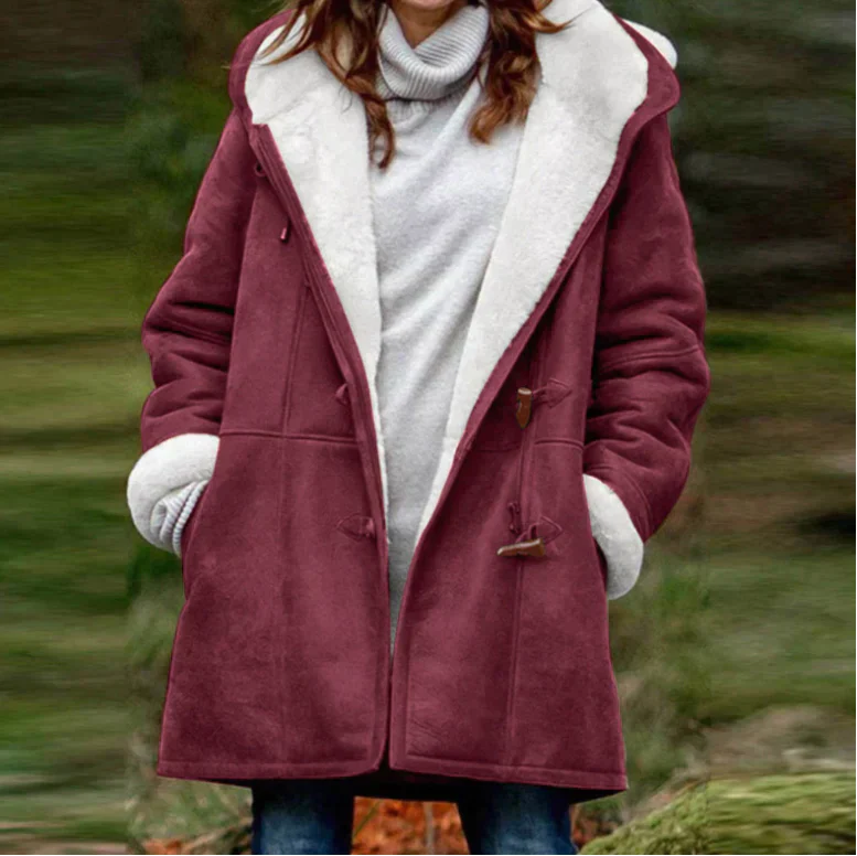 Women's Mathilda slim-fit winter jacket in neutral tone with removable hood and premium insulation