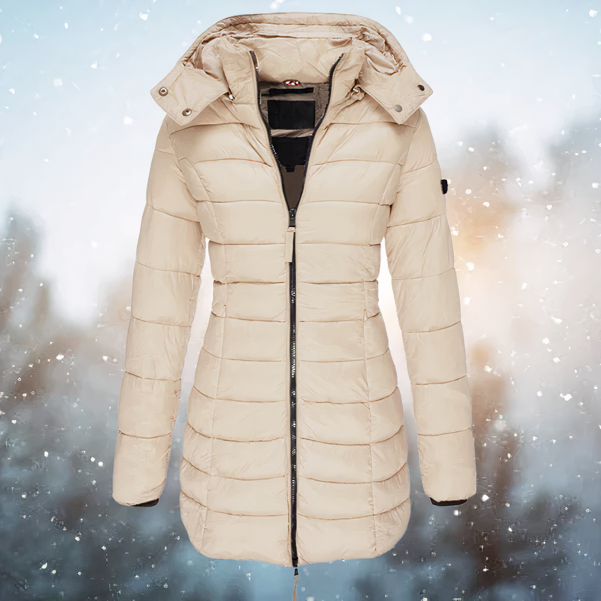 Women's mid-length hooded winter parka, weatherproof insulated coat for all-weather warmth and style