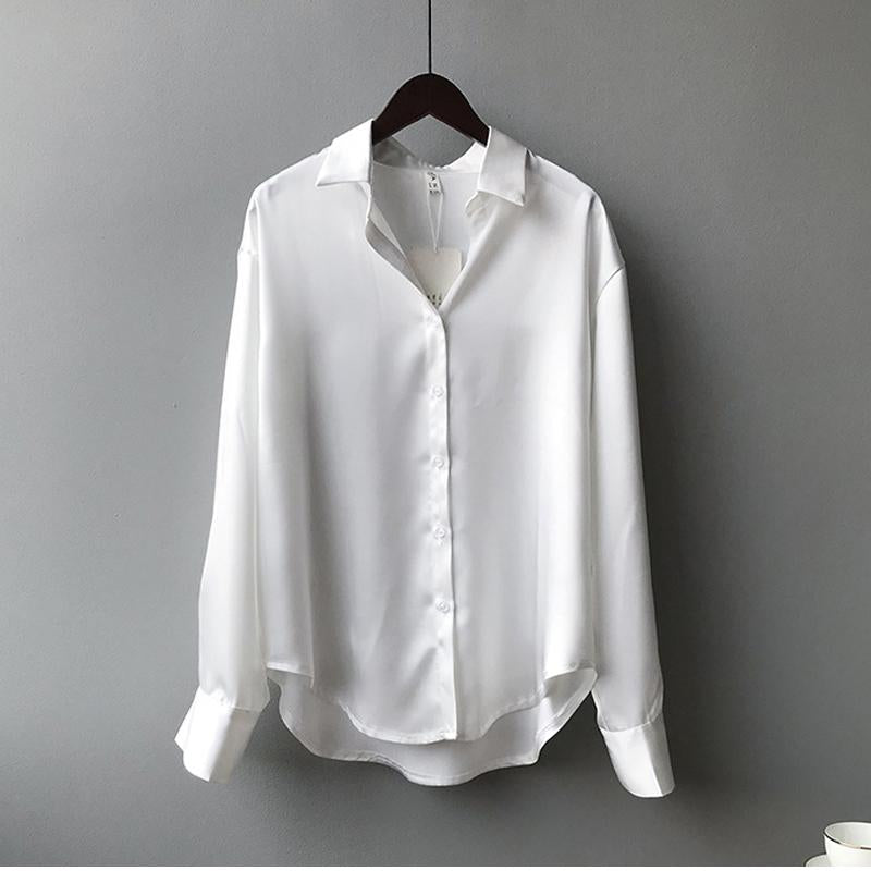 Women's relaxed fit long sleeve blouse with classic button-down front for effortless everyday style