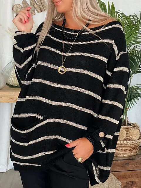 Women's Bindu striped cotton comfort sweater relaxed fit cozy versatile office-to-home everyday wear