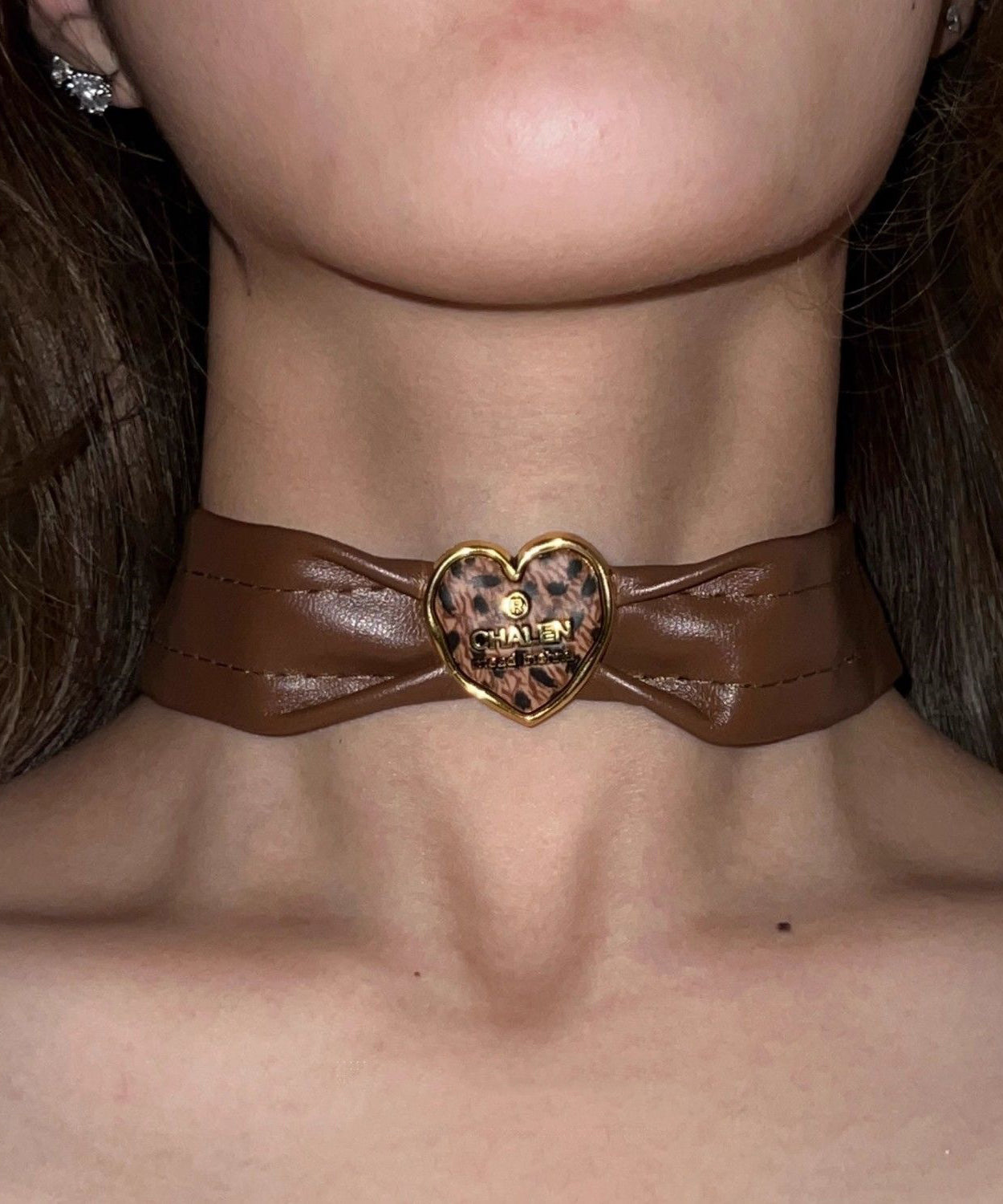 Collier ras du cou en cuir et alliage d'argent sterling marron pour femme - Urbann-Vibe