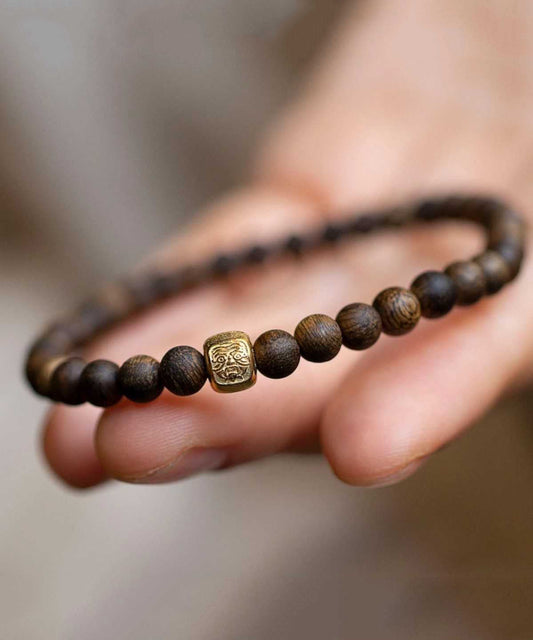 Bracelet en argent sterling marron avec perles dorées pour femme - Urbann-Vibe