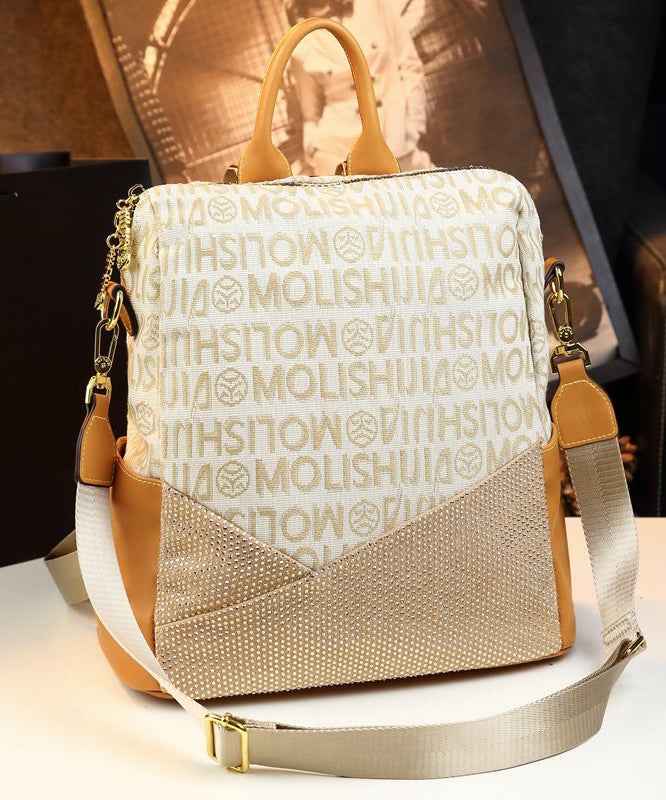 Sac à dos décontracté en cuir de veau avec motif abricot et zircon pour femme - Urbann-Vibe