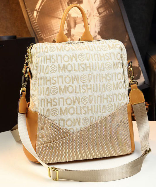 Sac à dos décontracté en cuir de veau avec motif abricot et zircon pour femme - Urbann-Vibe