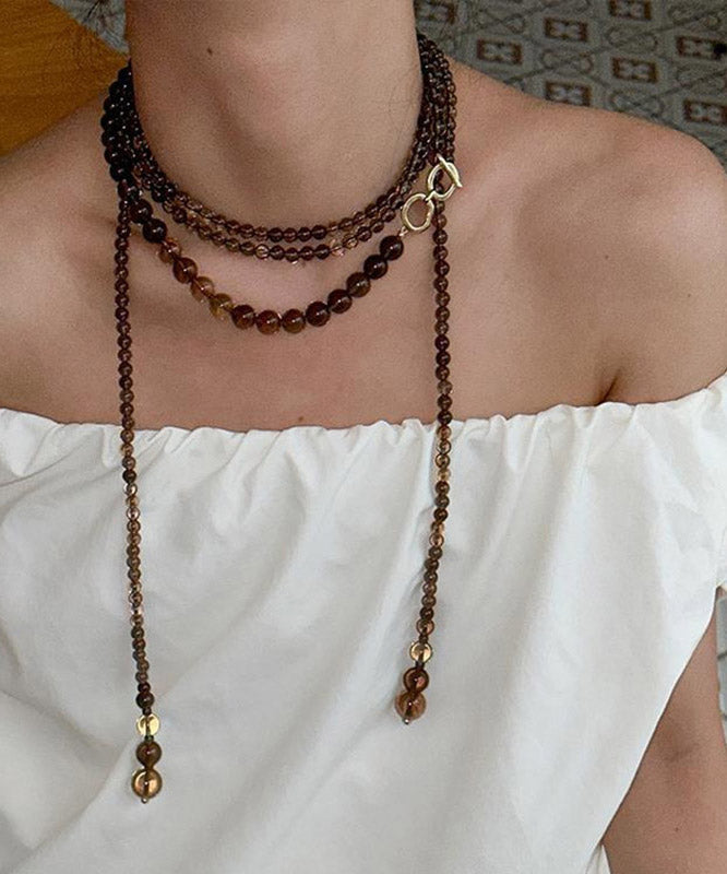 Collier de perles graduées en cuivre doré chocolat pour femme - Urbann-Vibe