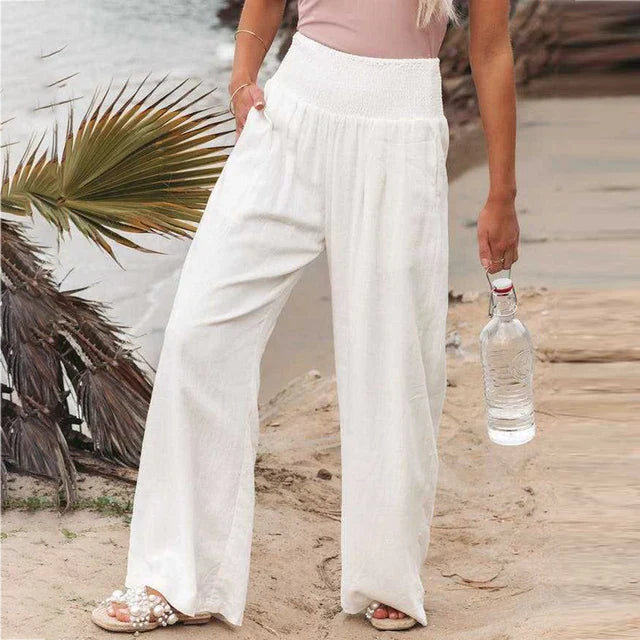 Women's Dora straight-leg trousers in neutral tones, contemporary easy-care style for busy professionals