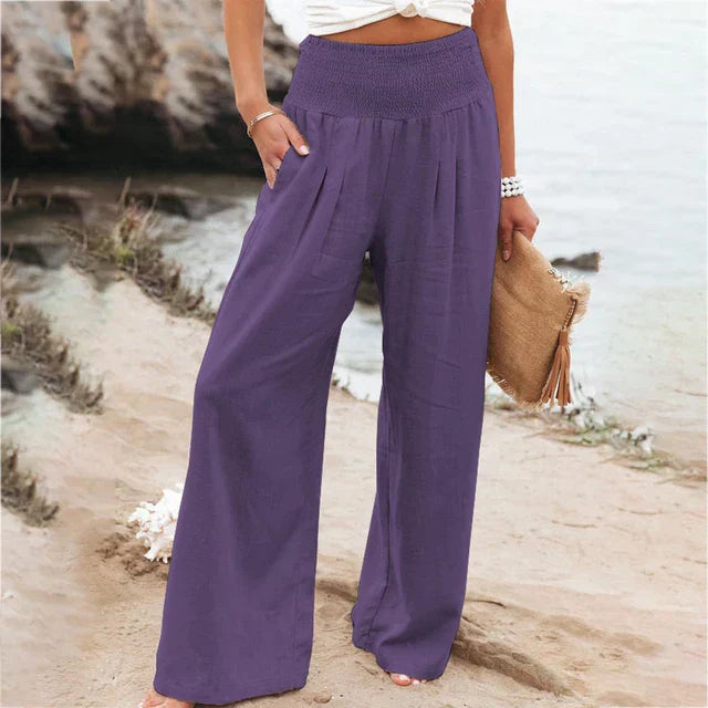 Women's Dora straight-leg trousers in versatile neutral tone, easy-care fabric for busy professionals