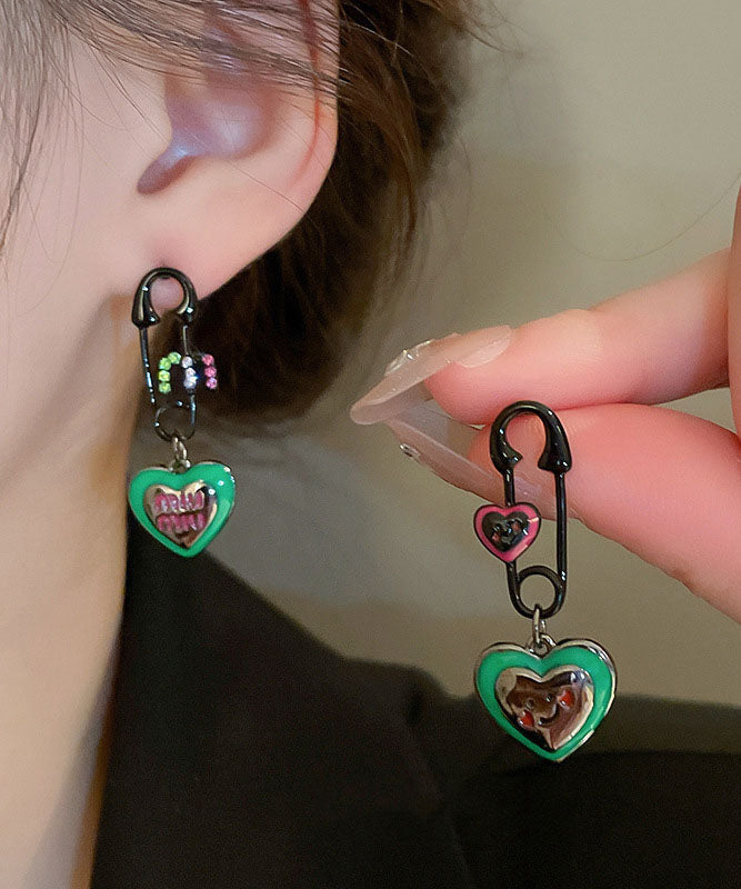Boucles d'oreilles pendantes en alliage de zircon vert pour femme, motif graphique Love Drip Glaze - Urbann-Vibe