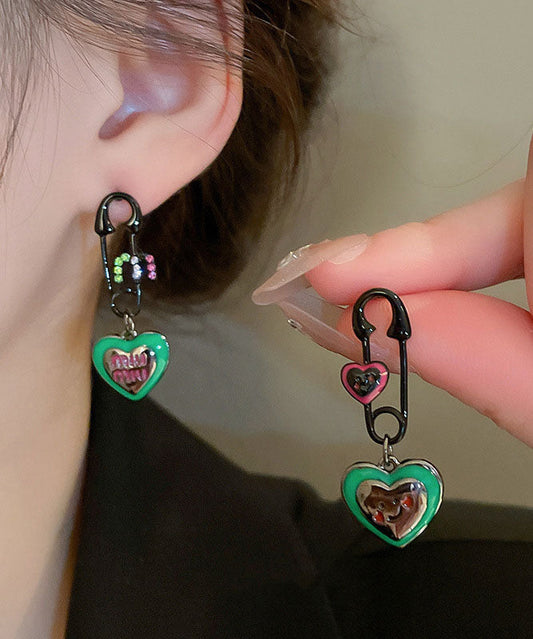 Boucles d'oreilles pendantes en alliage de zircon vert pour femme, motif graphique Love Drip Glaze - Urbann-Vibe