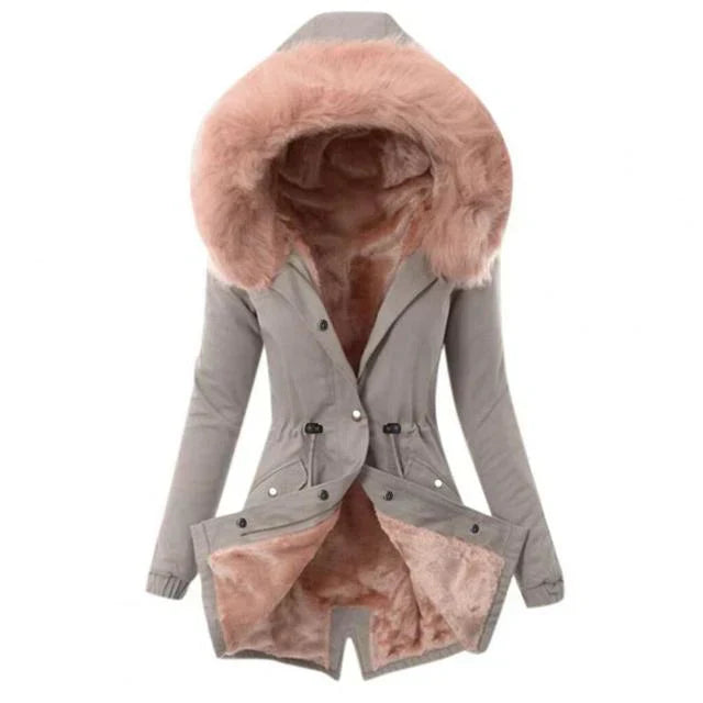 Women's fur-lined cozy jacket sustainable warmth polished winter style with plush soft interior lining