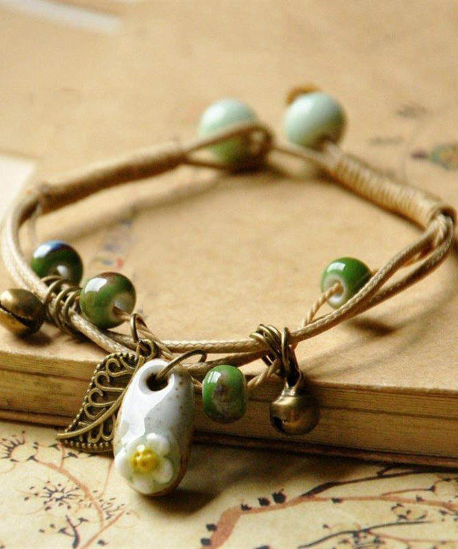 Bracelet à breloques en céramique tissée en argent sterling kaki pour femme - Urbann-Vibe