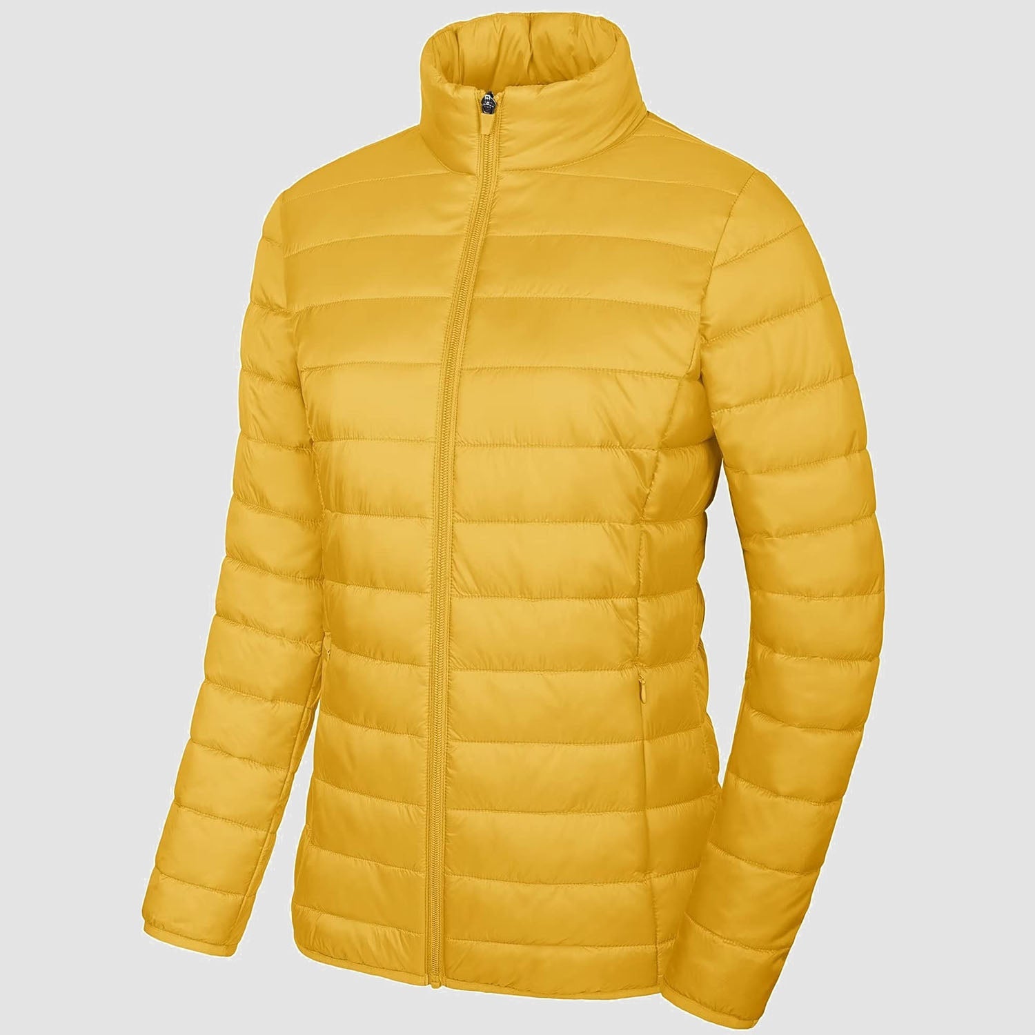 Women's lightweight quilted puffer jacket full zip winter coat water-resistant black slim fit