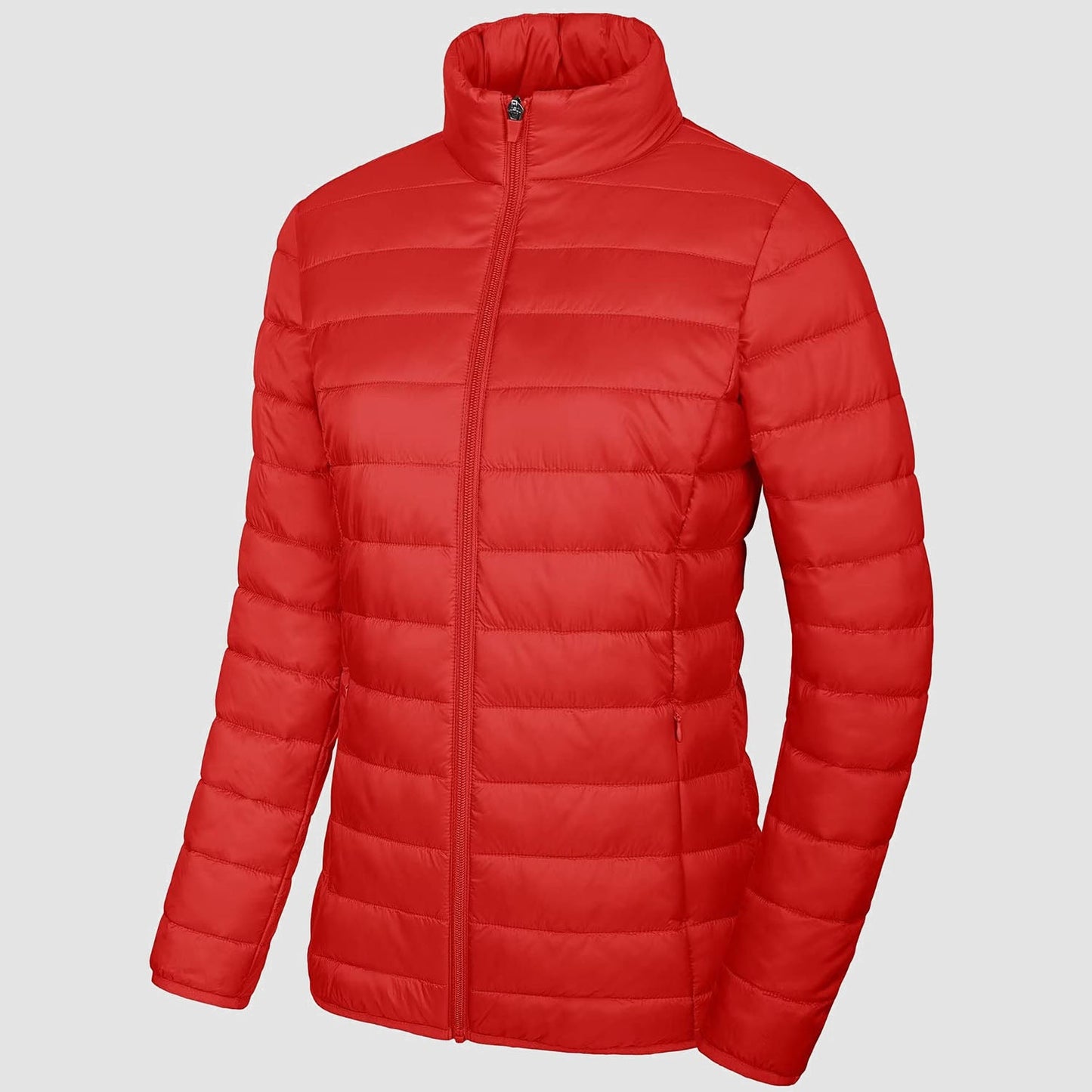 Women's lightweight quilted puffer jacket full-zip windproof nylon with secure pockets
