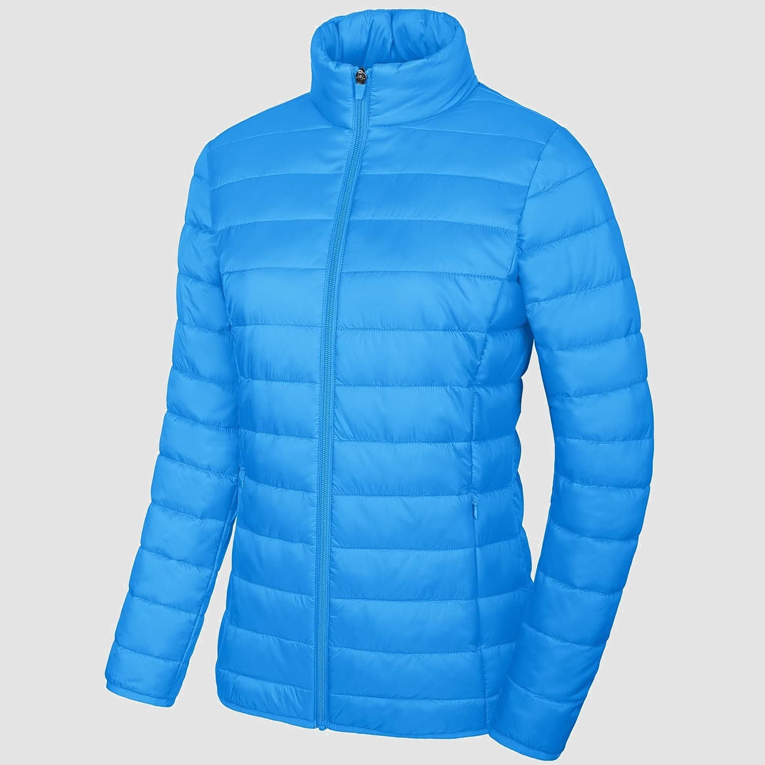 Women's lightweight quilted puffer jacket full-zip windproof nylon with secure pockets