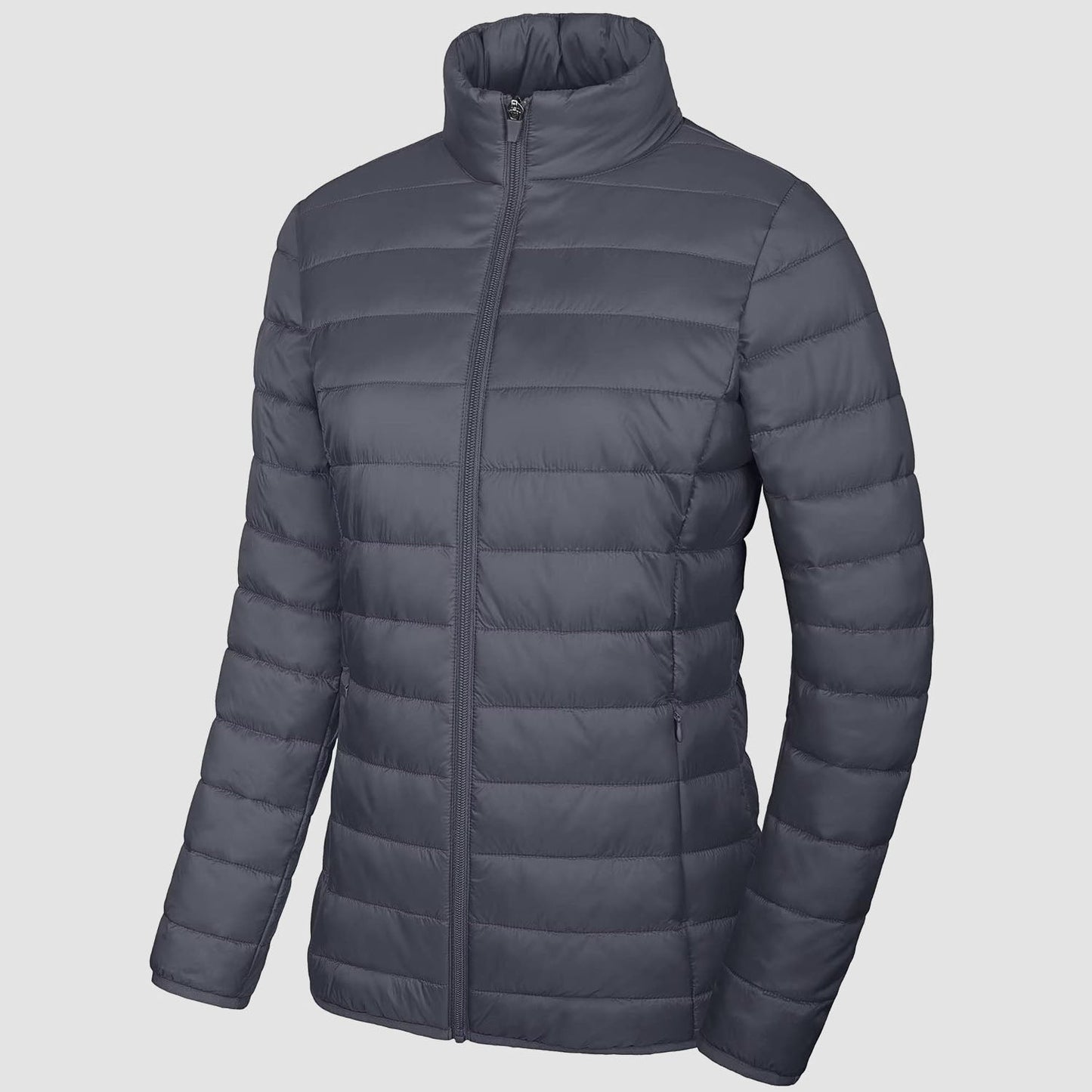 Women's lightweight quilted puffer jacket full zip winter coat water-resistant black slim fit