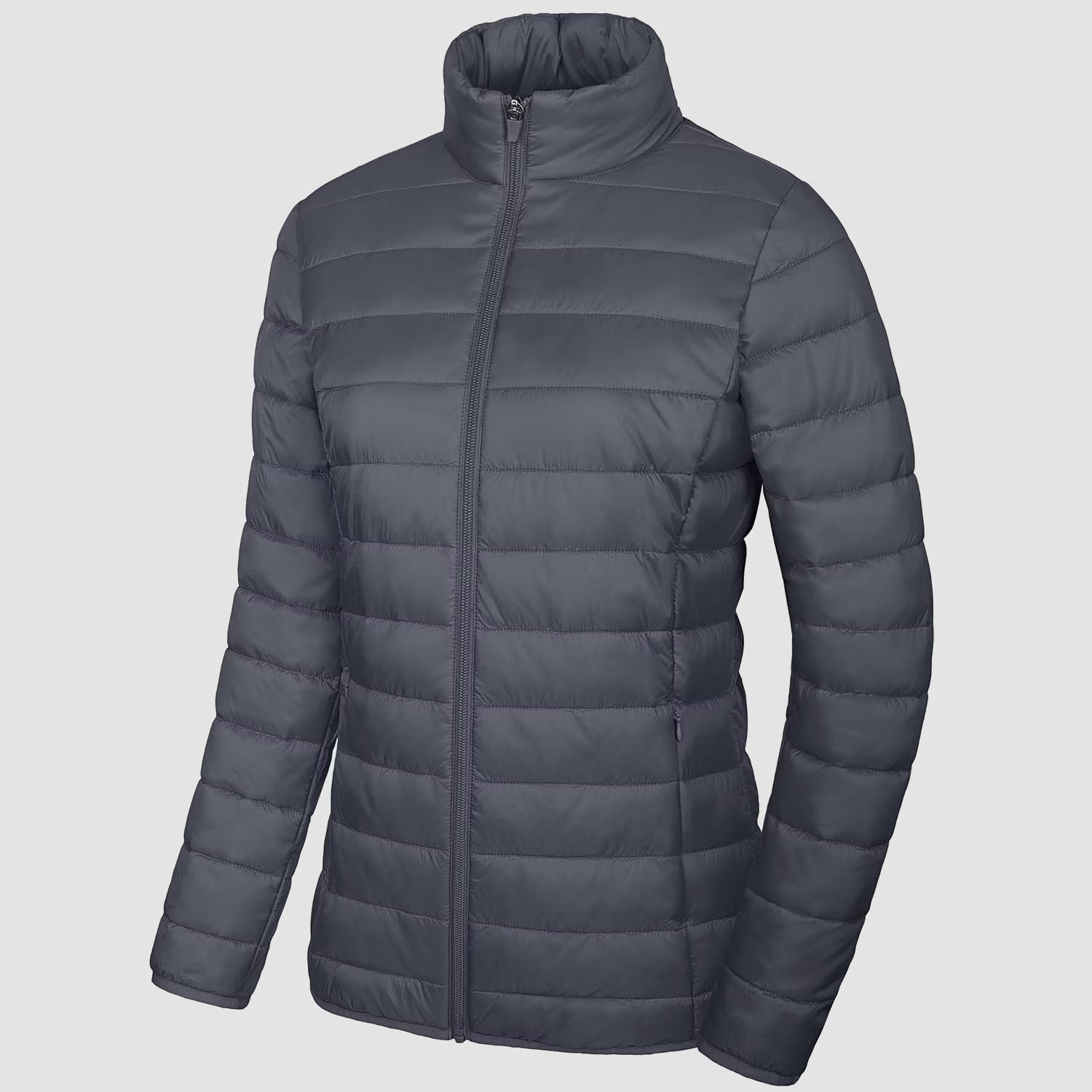 Women's lightweight quilted puffer jacket full zip winter coat water-resistant black slim fit