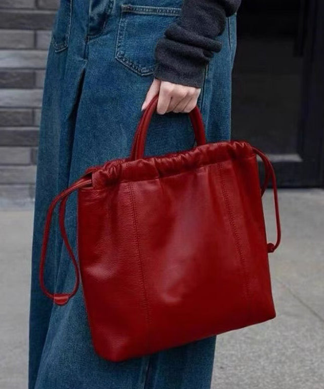 Sac à main en similicuir rouge avec cordon de serrage pour femme, grande capacité - Urbann-Vibe