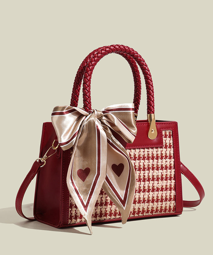 Sac fourre-tout en similicuir patchwork jacquard rouge pour femme - Urbann-Vibe