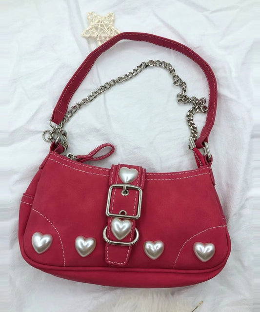 Sac hobo en similicuir rouge Pearl Love pour femme - Urbann-Vibe