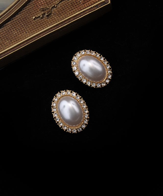 Boucles d'oreilles à tige en argent sterling blanc et perles de zircone surdorées pour femmes - Urbann-Vibe