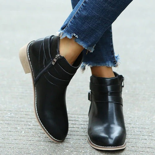 Urbann-Vibe women's mid-calf boots black side-zip closure sleek modern silhouette for all-day comfort