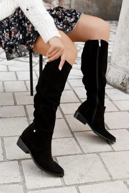 Women's mid-calf winter boots, pull-on closed-toe design with structured upper for cold weather protection