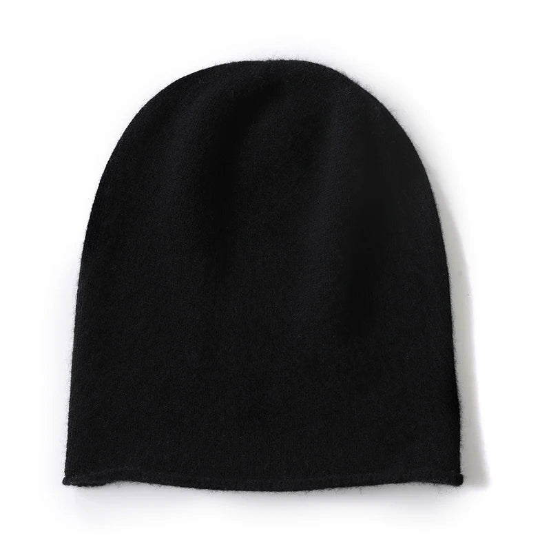 Women's cashmere blend slouch beanie neutral tone minimal knit silhouette drapes softly non-bulky fit