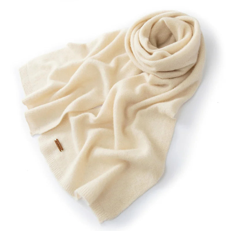 Women's pure cashmere winter scarf in elegant neutral tones, luxuriously soft with versatile draping