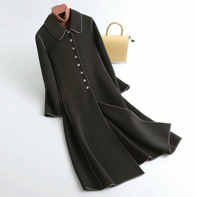 Women's reversible long A-line coat rounded collar dual-tone versatile all-season day-to-night style