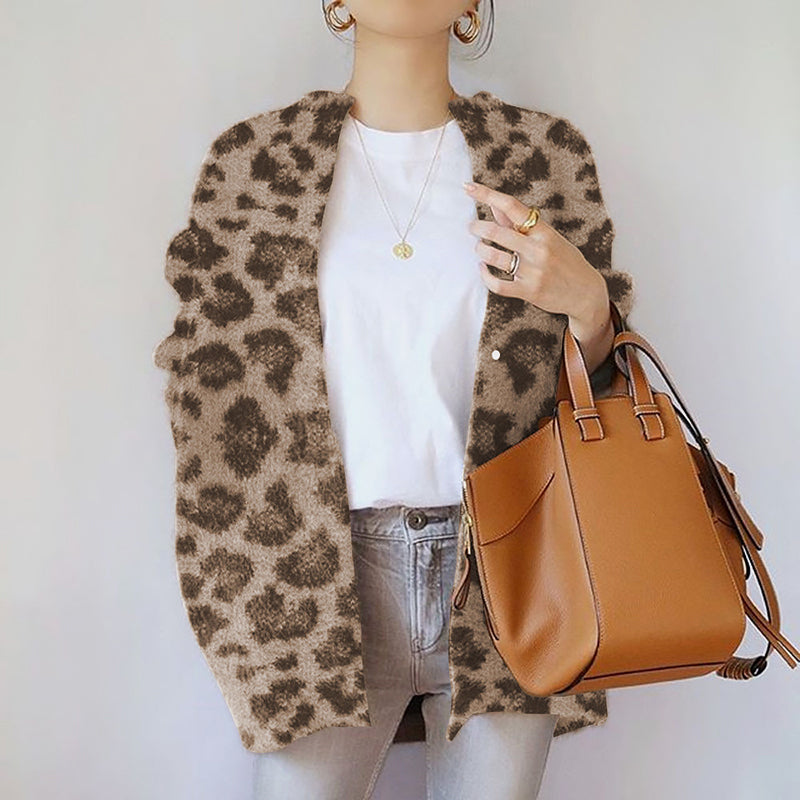 Women's fuzzy knit open-front cardigan relaxed fit hip-length cozy layering essential