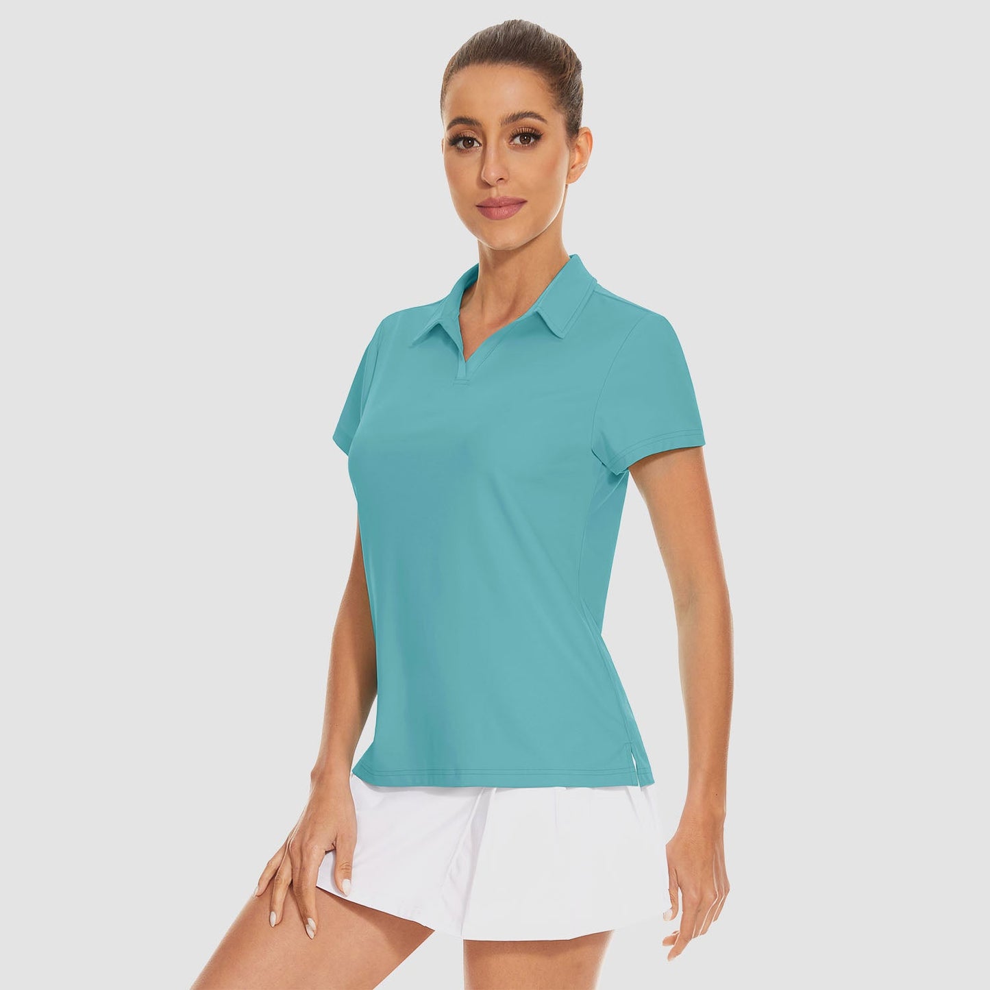 Women's golf polo shirt UPF 50+ V-neck with collar, quick-dry 4-way stretch lightweight fabric